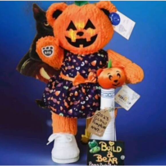 Build A Bear Pumpkin Glow Plush Jack O'Lantern Halloween 2023 Dress Clothes GIRL - Picture 1 of 16